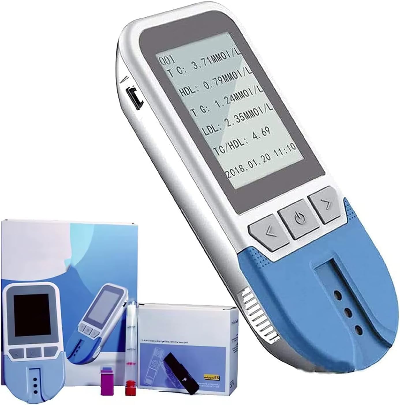 Cholesterin-Testgerät-Set, Lipid-Analysegerät, 5-in-1-Messung (TC, TG, HDL, LDL) Mit 25 Teststreifen, 5 Messparameter, Speicher Für 500 Messwerte, Schnelle Ergebnisse, Einfache Bedienung