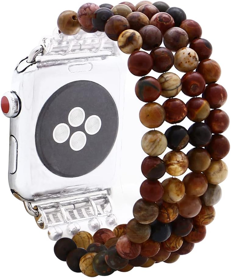 Beaded Bracelet Compatible with Apple Watch Band 38mm 40mm 41mm 42mm 44mm 45mm 46mm 49mm, Natural Stone Beaded Elastic Stretchy Replacement Band for iWatch Ultra SE Series 10 9 8 7 6 5 4 3 2 1