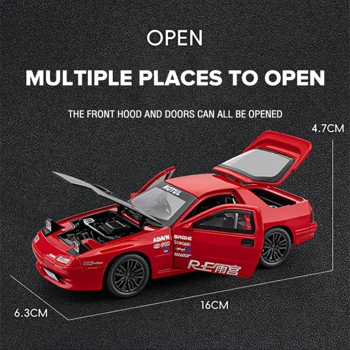 Image of Invite 1:32 Scale Mazda RX-7 Diecast Model Car with Sound & Light, Alloy Pull Back Toy Car, Openable Doors, Collectible Mini Car Gift for Kids Boys Girls (1:32 Mazda RX-7[White])
