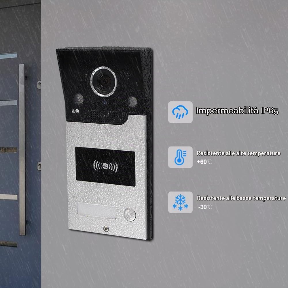 WiFi Video Interfono Sistema di Ingresso a Campanello, 7inch 1080P HD Videocamera a Campanello Visione Notturna IR, Registrazione di Supporto, Scheda RFID/TUYA APP Sblocco