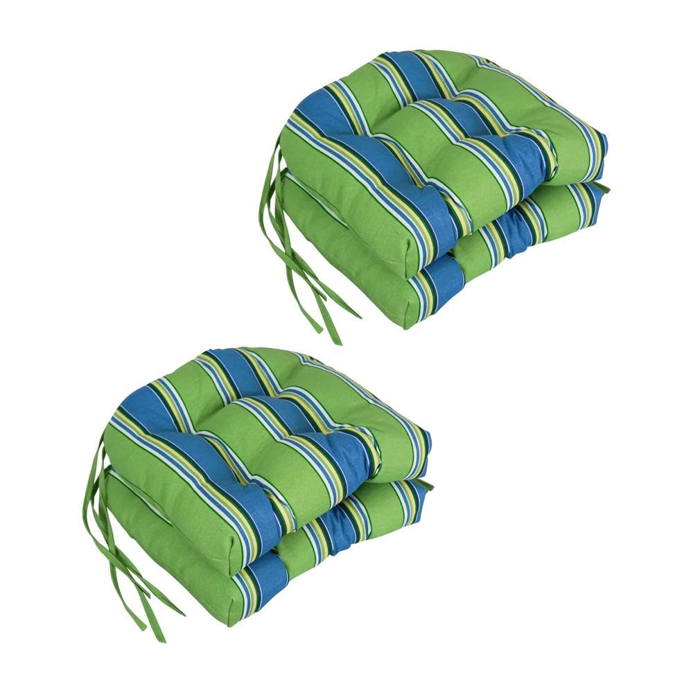 blazing needles spun polyester patterned outdoor u-shaped tufted chair cushions set, set of 4, 16", haliwell caribbean