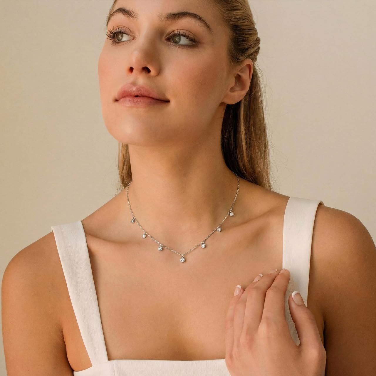 JOLINO Layered Moissanite Necklace for Women,925 Sterling Silver Plated with Platinum,Versatile for Solo or Layered Wear,Gift for Birthday,Wedding,Anniversary,Graduation