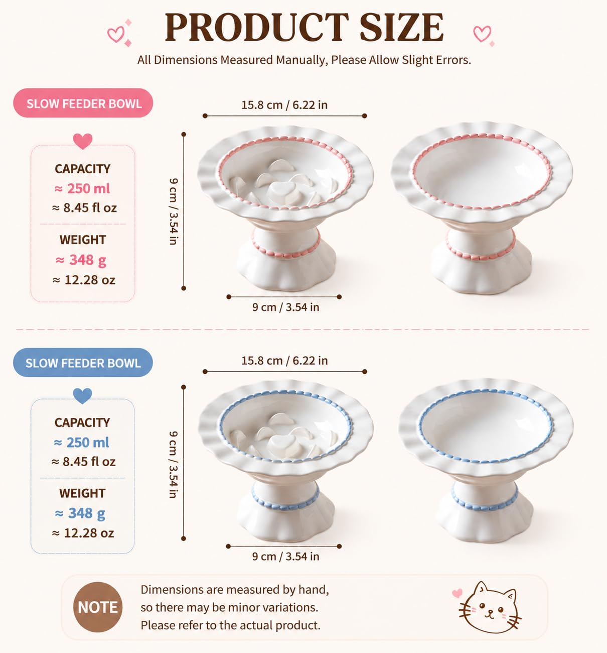 Lot de 2 gamelles surélevées en céramique pour chat avec alimentation lente et eau - Protection du cou - Anti-étouffement - Décoration d'intérieur élégante et cadeau pratique pour les parents