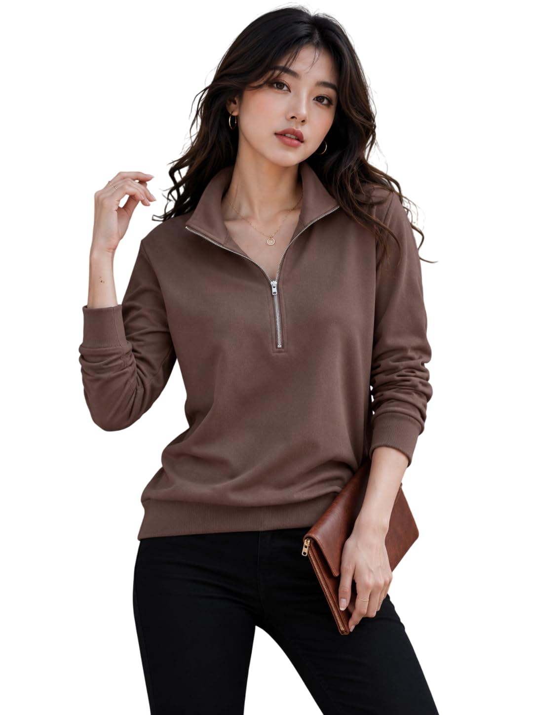 Women's Quarter Zip Sweatshirt | High Neck Pullover Sweatshirt | Full Sleeve Regular Fit Casual Winter Sweatshirt | Soft Fleece Top-image-38