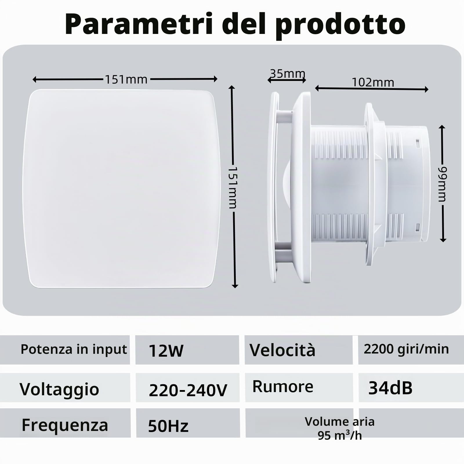 Aspiratore Bagno 100mm Ventola Aspirazione Bagno Silenzioso,12W Estrattore Aria Silenzioso con Valvola Antiritorno, Ventola Bagno per WC Cucina Ufficio Garage