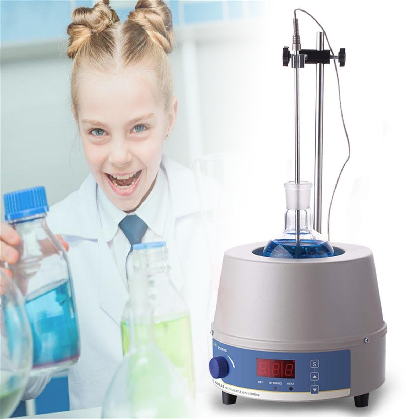Manta Calefactora Eléctrica De Laboratorio Con Agitador Magnético, Manta Calefactora Con Agitador Magnético Con Control De Temperatura Digital Profesional, For Matraces De Fondo Redondo, 100-1000 Ml(2