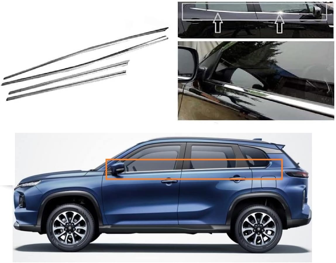 Car Window Lower Garnish/Chrome Line Beading/Silver Molding Stainless Steel Compatible With Maruti Suzukii Grand Vitara 2022 Onwards Set Of 6 Pcs