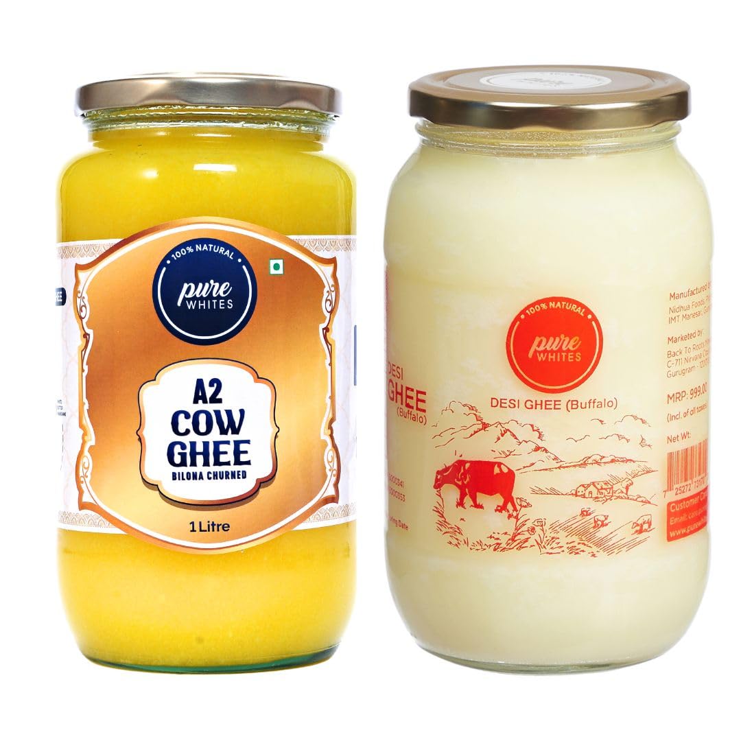 See full amazon price history chart for Pure Whites Combo Pack of Desi Ghee (Buffalo), 900ml and Gir Cow Ghee (1 Liter) | Better Digestion & Immunity Booster | Homemade Organic and Fresh Ghee | Prepared Using Traditional Bilona Method Pure Whites Combo Pack of Desi Ghee (Buffalo), 900ml and Gir Cow Ghee (1 Liter) | Better Digestion & Immunity Booster | Homemade Organic and Fresh Ghee | Prepared Using Traditional Bilona Method (B0B1MV87PD) Amazon Price History, Amazon Price Tracker