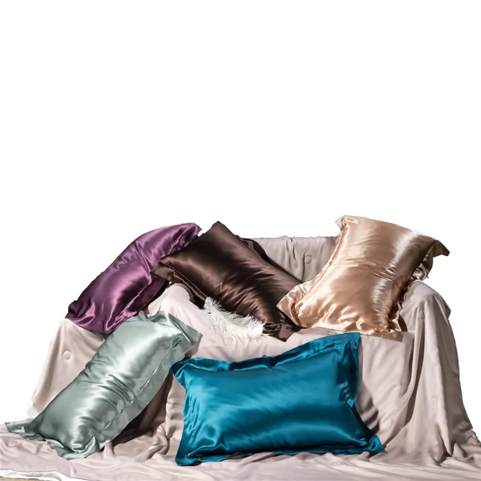 Fundas de Almohada de satén con Cremallera， Mora Natural Pura de Doble Cara(Pistachio)