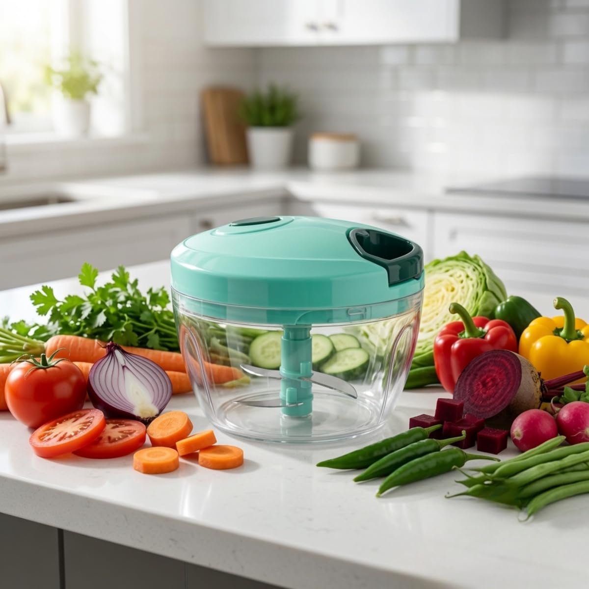 Manual Pull Cord Food Chopper, 450 ml, 3 Stainless Steel Blades | 3 Stainless Steel Blades, For Onion, Garlic, Chilli, Fruits & Dry Fruits-picture-23