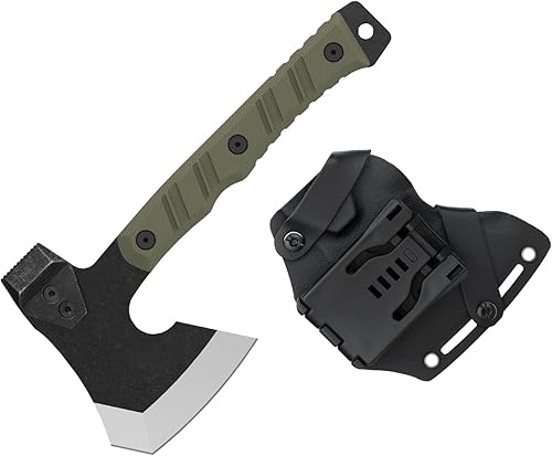 OKNIFE Otacle - Mini hacha multifuncional A1, resistente, espiga completa, hacha 2 en 1, cómoda, agarre antideslizante con funda Kydex duradera