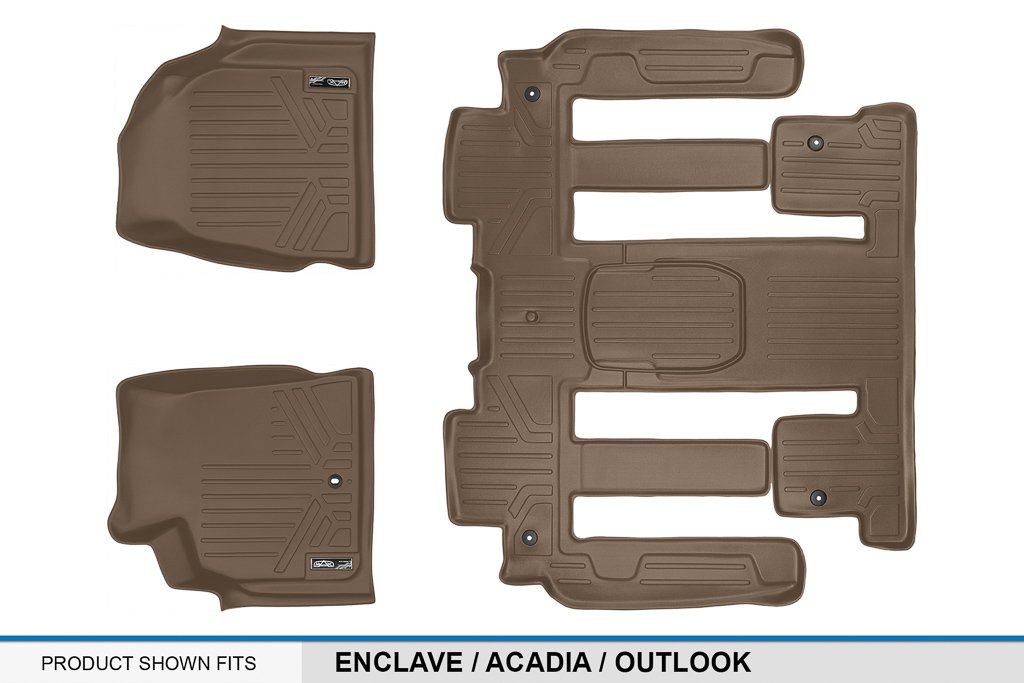 MAXLINER Custom Fit 2 Row Tan Floor Mat Liner Set Compatible with 2007-2008 Saturn Outlook/GMC Acadia/ 2008 Buick Enclave (Only Fits with Bucket Seats on The 2nd Row)