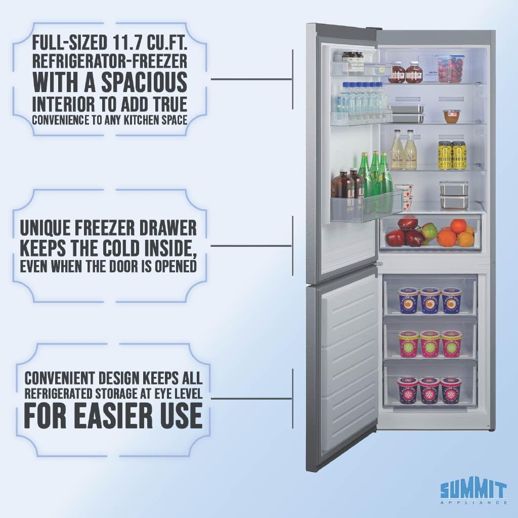 Summit 24" Bottom Freezer Refrigerator, Counter Depth Refrigerator- Freezer, Energy Star, Stainless Steel - FFBF124SSLHD (Left Hand Door)