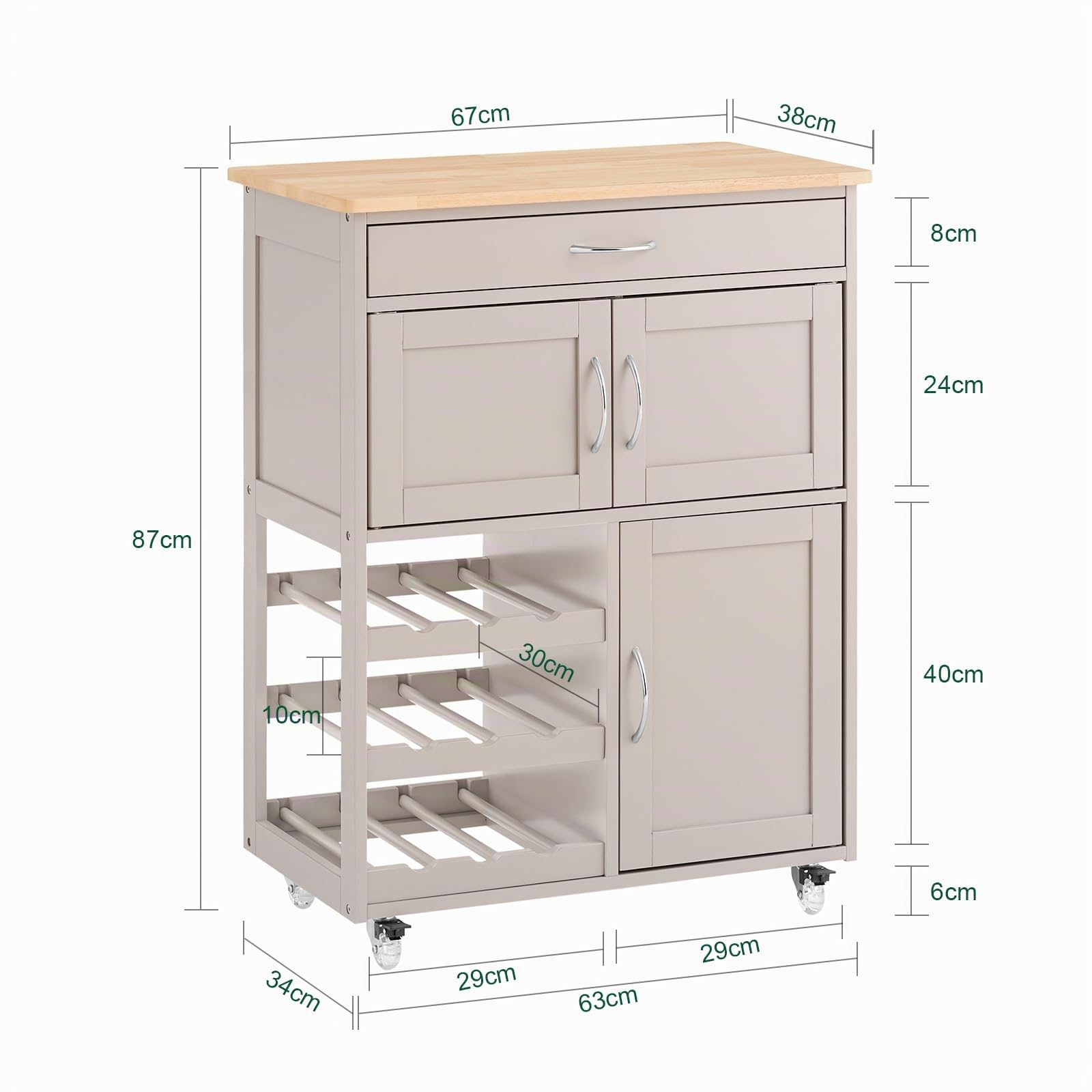 SoBuy Carrello Cucina con Ruote, Mobile Cucina Salvaspazio con Ruote, Mobiletto Cucina con Cassetti e Portabottiglie, Mobiletto Credenza Cucina per Cucina o Sala da Pranzo, Cachi 67x38x86cm FKW45-KA
