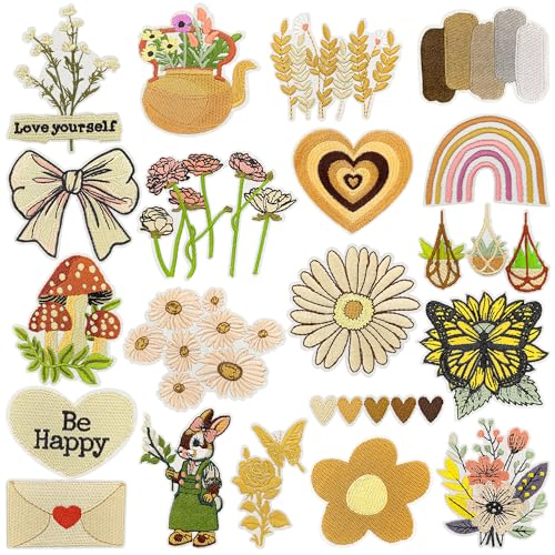 20Pcs Vintage Iron on Patches Aesthetic Embroidery Patches for Hats Clothes Bags Jeans Jackets