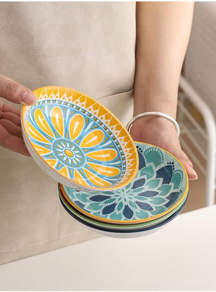 6 inch 4 Pack Cute Bohemian Colorful Ceramic Candy Bowls