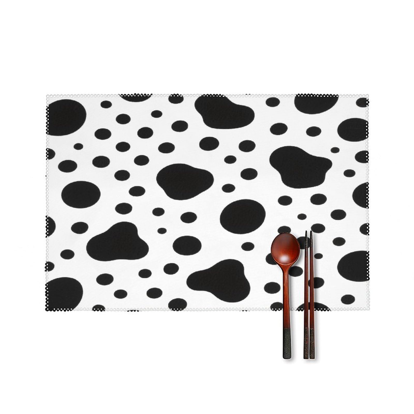 Cow Spot Pattern Placemats Set of 4 Heat Resistant Non-Slip Place Mats for Dining Table Washable Placemat Wipeable Dining Table Mat Canvas Place Mats Dining Table Decor
