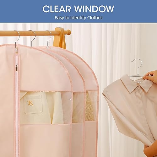 Vista 16 de Bolsas de vestir de 65 pulgadas para vestidos, paquete de 4 bolsas negras para colgar ropa, bolsa de ropa de vestir para mujer, funda de vestido