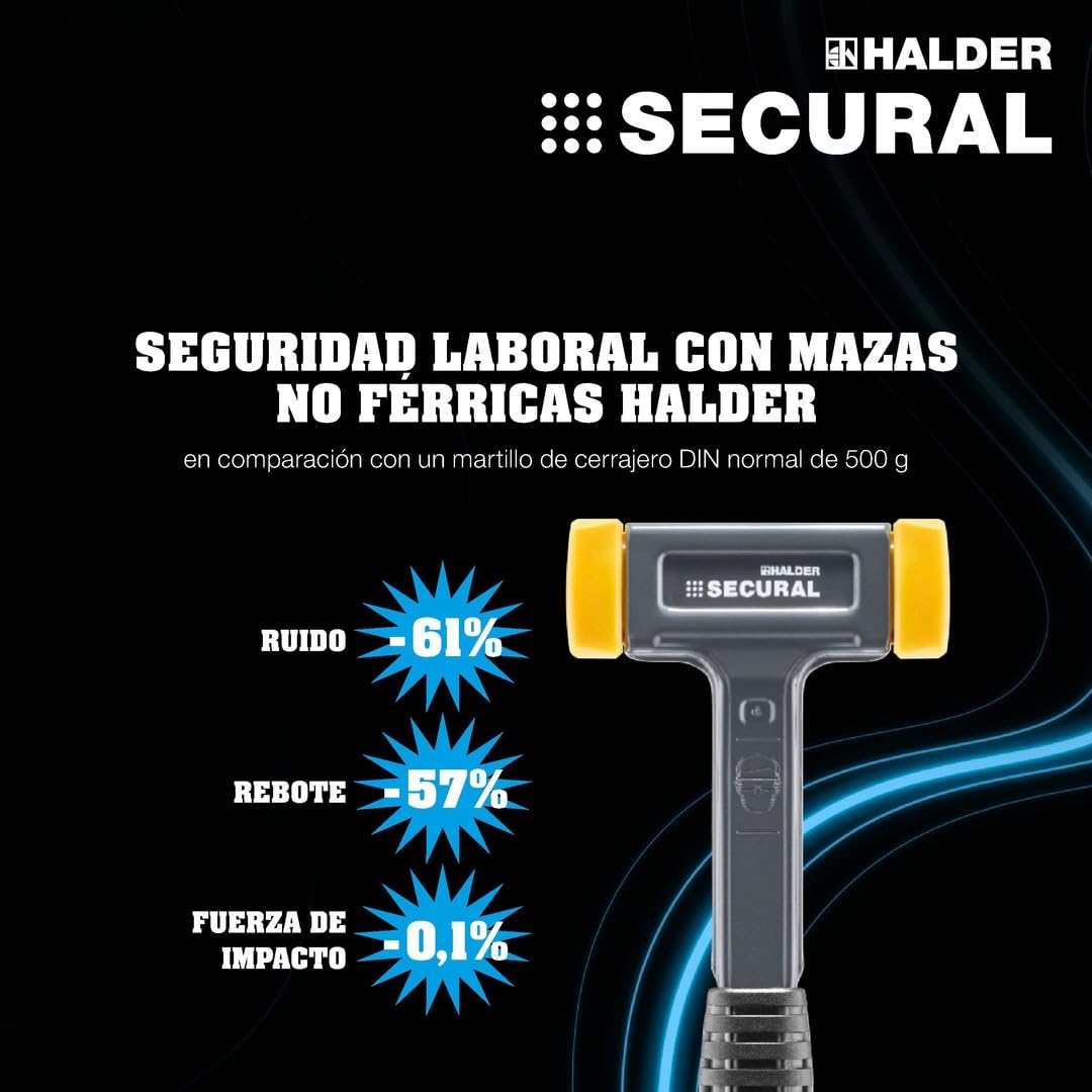 Martillo de impacto SECURAL Plus, cabeza y mango irrompibles de una pieza de acero, insertos rectangulares, con mango especial, 30 mm x 40 mm, 3380.140