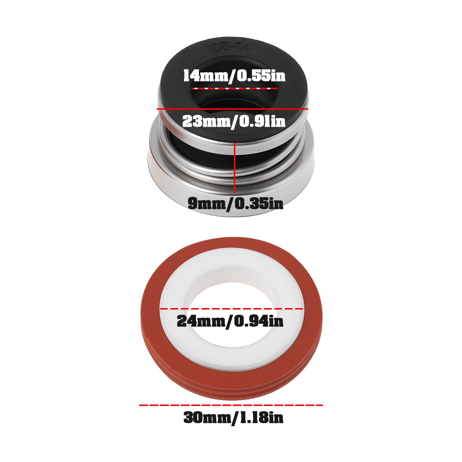 Produktbild von EMagTech Spiralfeder-Gummidichtung 14 Mm – Gleitringdichtung 9x23 Mm / 24x30 Mm, öl- & Hitzebeständig, Für Wasserpumpen & Mechanische Dichtungen, 2 Stück