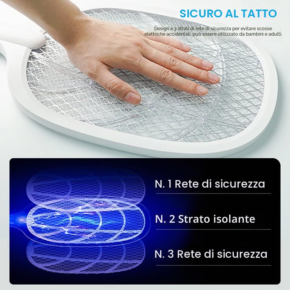 DANGZW Racchetta Zanzare Elettrica, 2 in 1 4000V USB Ricaricabile Mosquito Killer & Elettrico Swatter Zapper con Base di Ricarica per Casa Giardino Campeggio