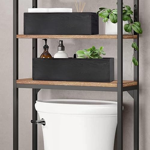 Miniatura 5 de LotFancy Caja de decoración de baño, paquete de 2 soportes de papel higiénico de madera, cesta de almacenamiento de tanque de inodoro negro, parte