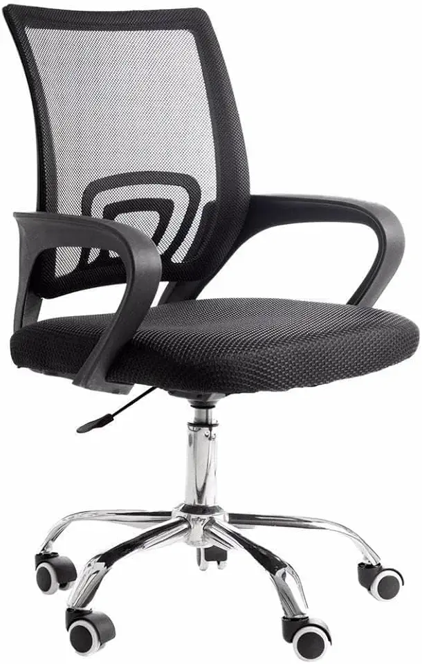 Cadeira de Escritório Ergonômica com Malha, Giratória, Encosto em Tela, Assento Acolchoado, Base Cromada com Rodízios, Preta