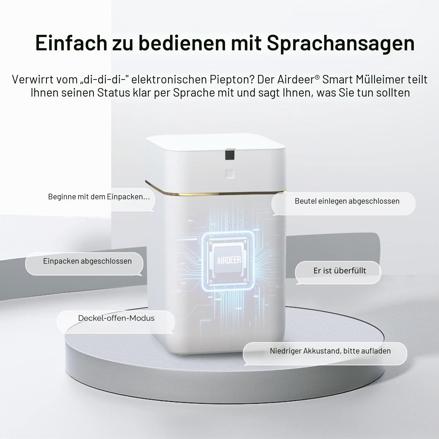 Airdeer Grehge Tomaten-Mülleimer, selbstdichtend und selbstwechselnd, intelligenter Mülleimer, Bewegungssensor, berührungsloser Mülleimer mit Deckel, für Küche, Bad, Büro, 6 Nachfüllbeutelringe