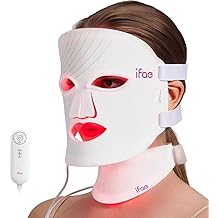 Red Light Therapy Mask for Face and Neck, 7 Colors with NIR Led Face Mask Light Therapy with Eye Protection and Remote, Rechargeable Ergonomic Design for True Anti-Aging Skincare at Home White