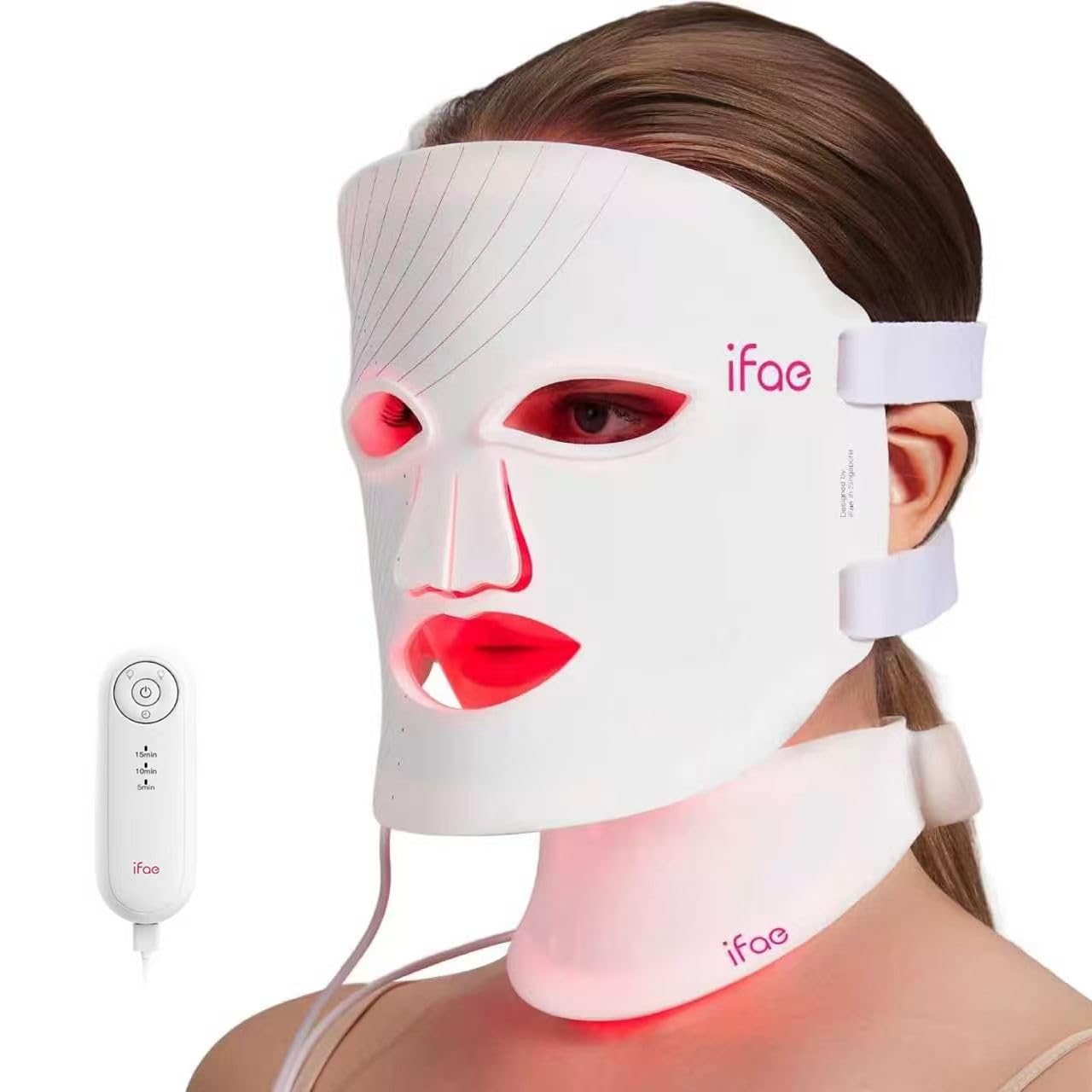 Photo 1 of Red Light Therapy Mask for Face and Neck, 7 Colors with NIR Led Face Mask Light Therapy with Eye Protection and Remote, Rechargeable Ergonomic Design for True Anti-Aging Skincare at Home White