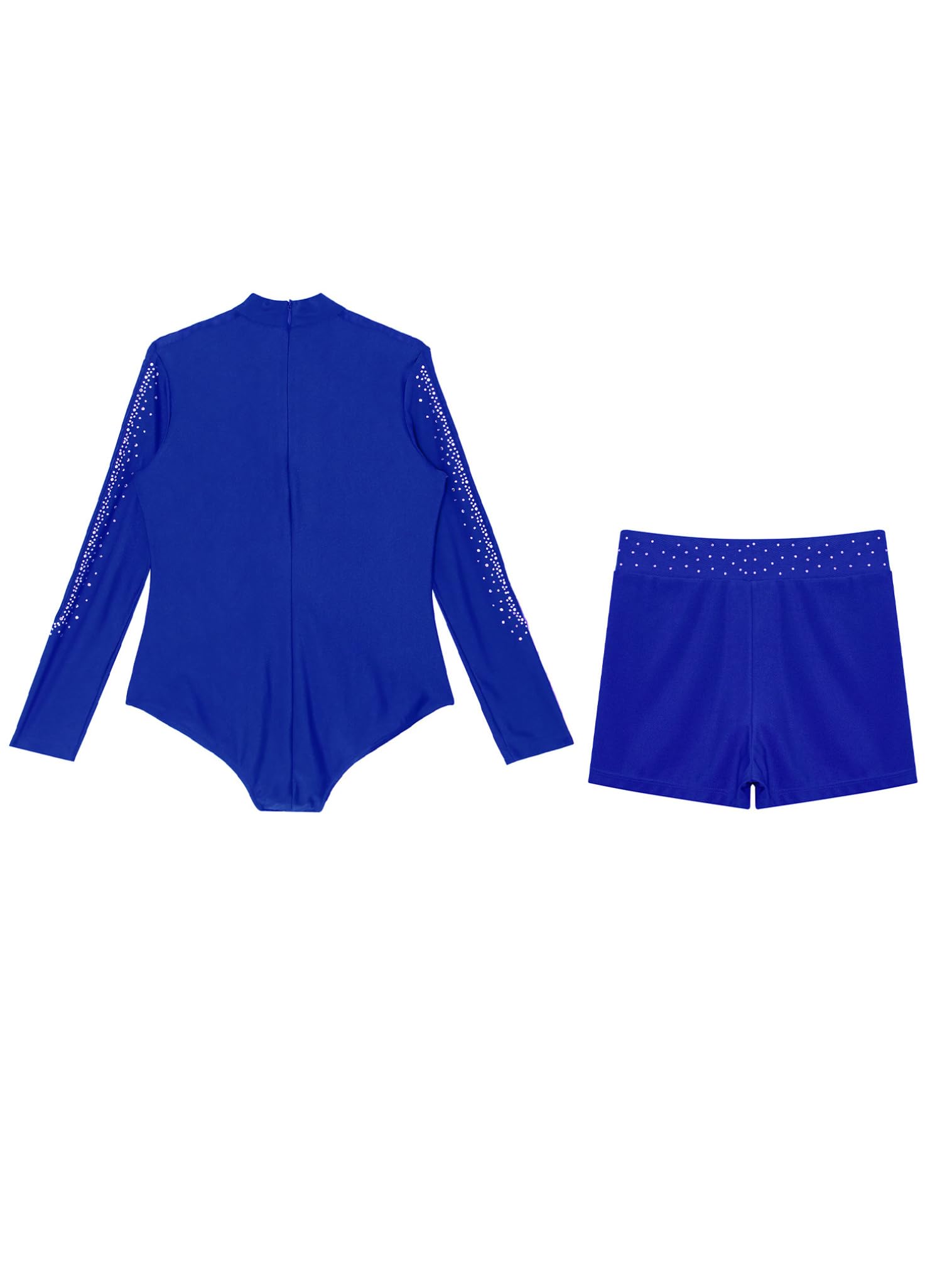 FEESHOW Jungen Turnanzug Langarm Glitzer Gymnastik Trikot Shorts Set Kinder Gymnastikanzug Mit Hose Acrobatic Turnen Tanzbekleidung