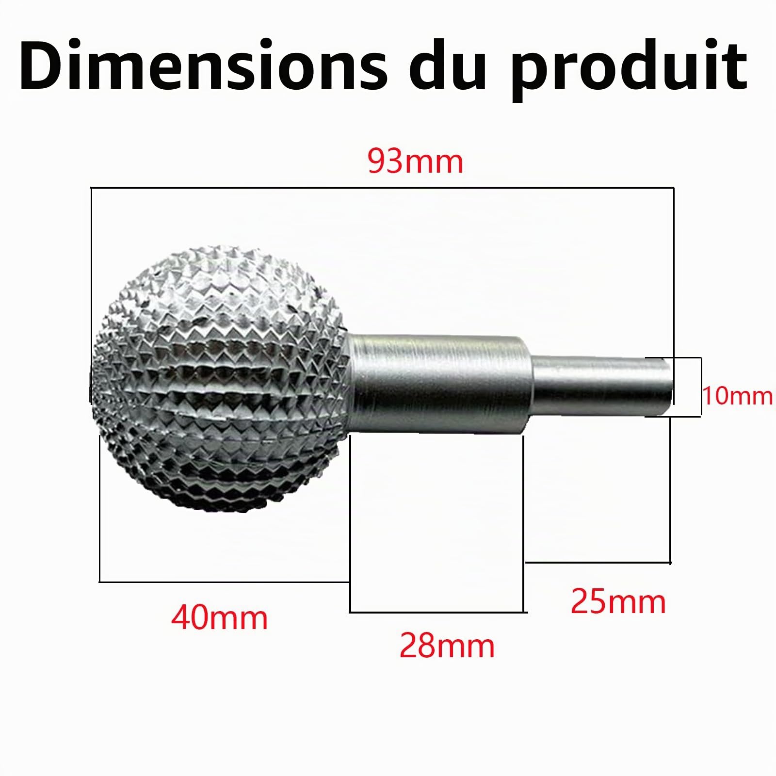 Gouge à bille pour sculpture sur bois, tête de ponçage à bille pour sculpture sur bois et ponçage, coupeur sphérique, diamètre 40 mm, râpe à bille (argenté)