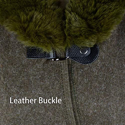Iristide Women's Hooded Cloak Faux Rabbit Fur Cape Wrap Wool Coat Cardigan Poncho Warm (Green) #TOP4