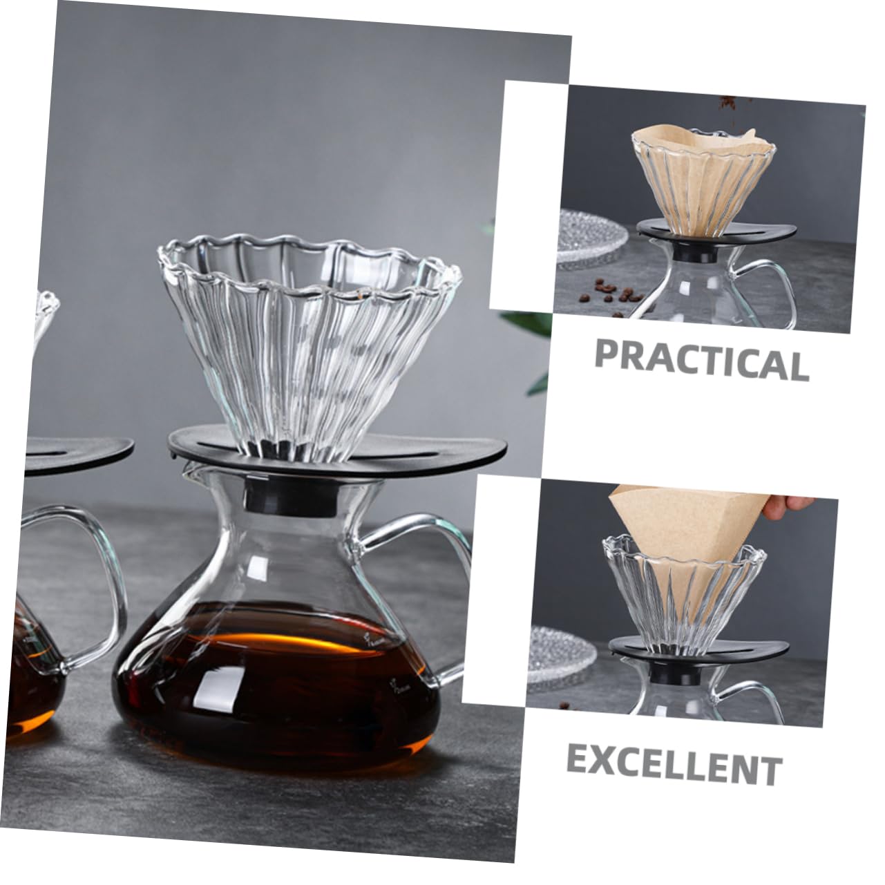BEBEMOKO Clear Glass Coffee Dripper Funnel Filter Tool for Effortless Brewing for Daily Use and Coffee Easy to Clean and Reusable