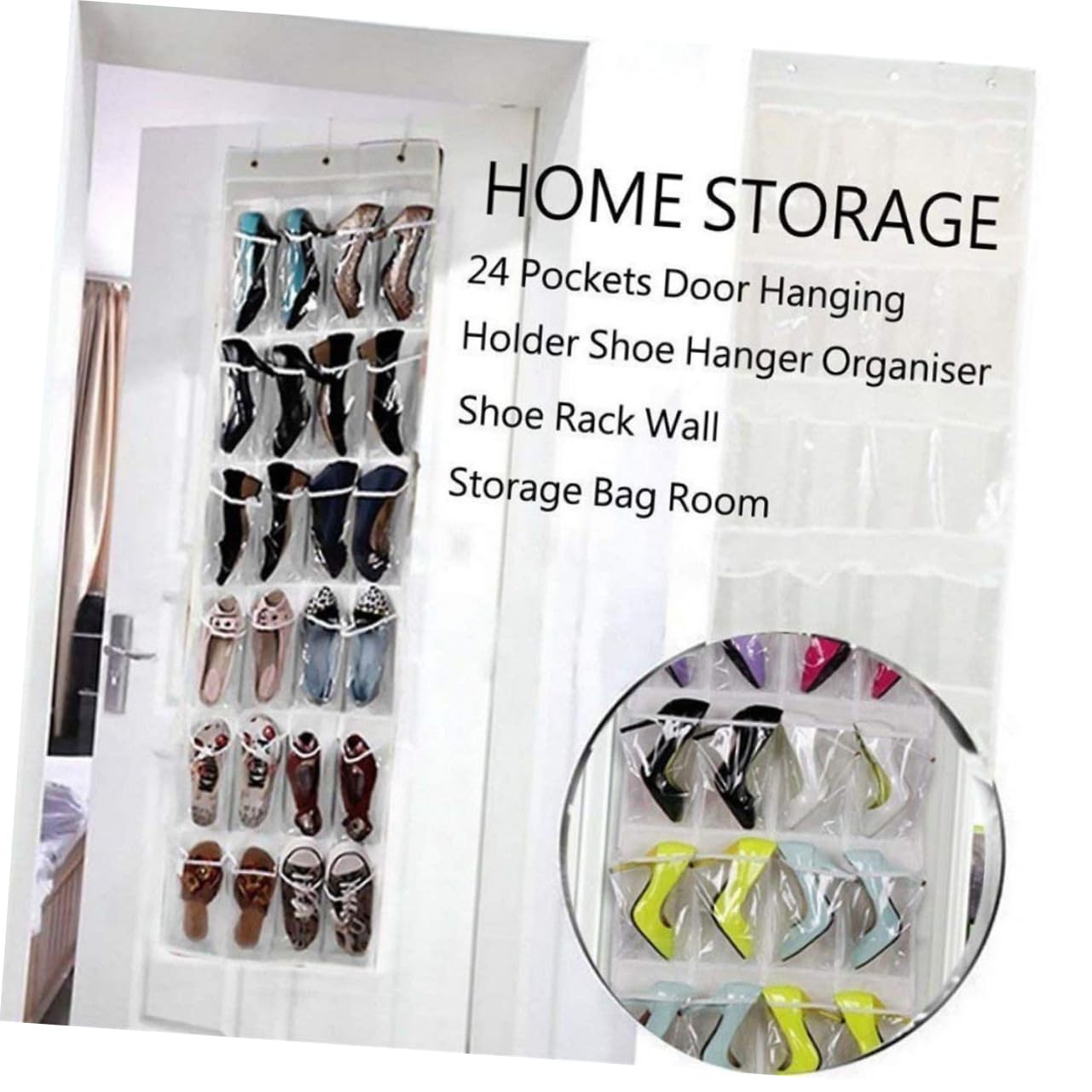 Luxshiny Shoe Storage Bag Cubbies Closet Hanging Grid Wall behind Clear Door Waterproof Transparent Storage Organizer