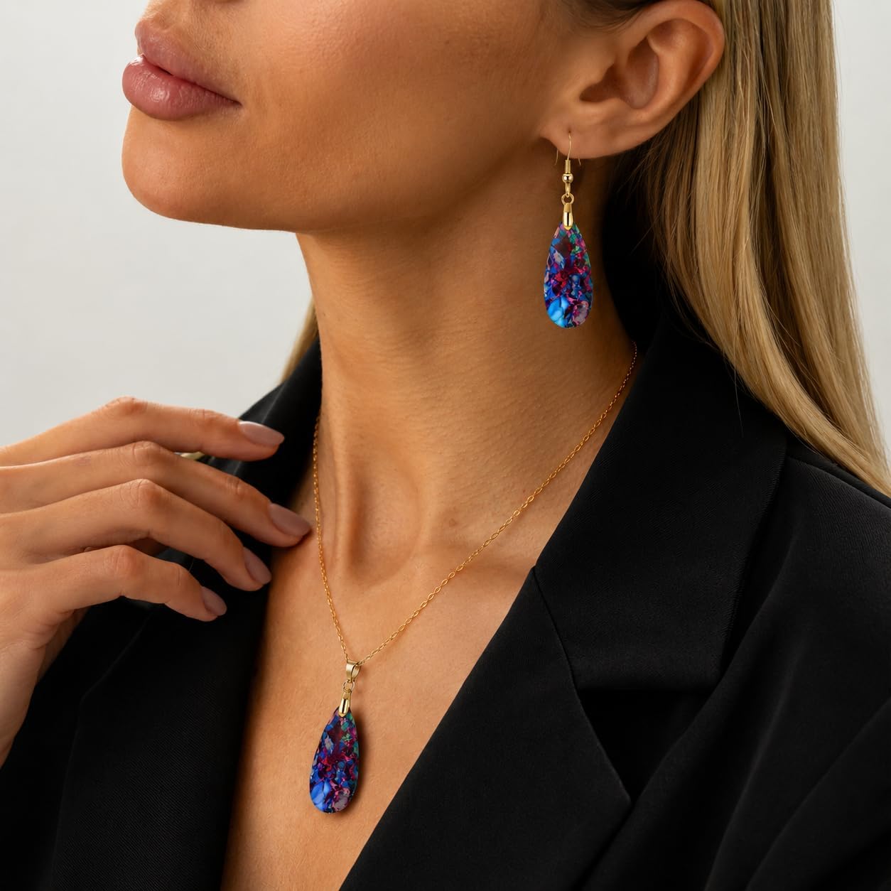Natural Healing Stone Necklaces for Women Boho Crystal Drop Earrings Set Unique Emperor Stone Pendant Necklace for Birthday Party Jewelry Gift