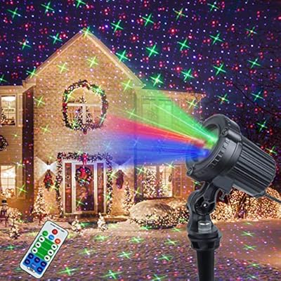 MHAZDZE Outdoor Christmas Laser Light?Red and Green Cross Star and Blue Christmas Laser Lights for Christmas and Holidays and Festive Decorations and Garden Decoration