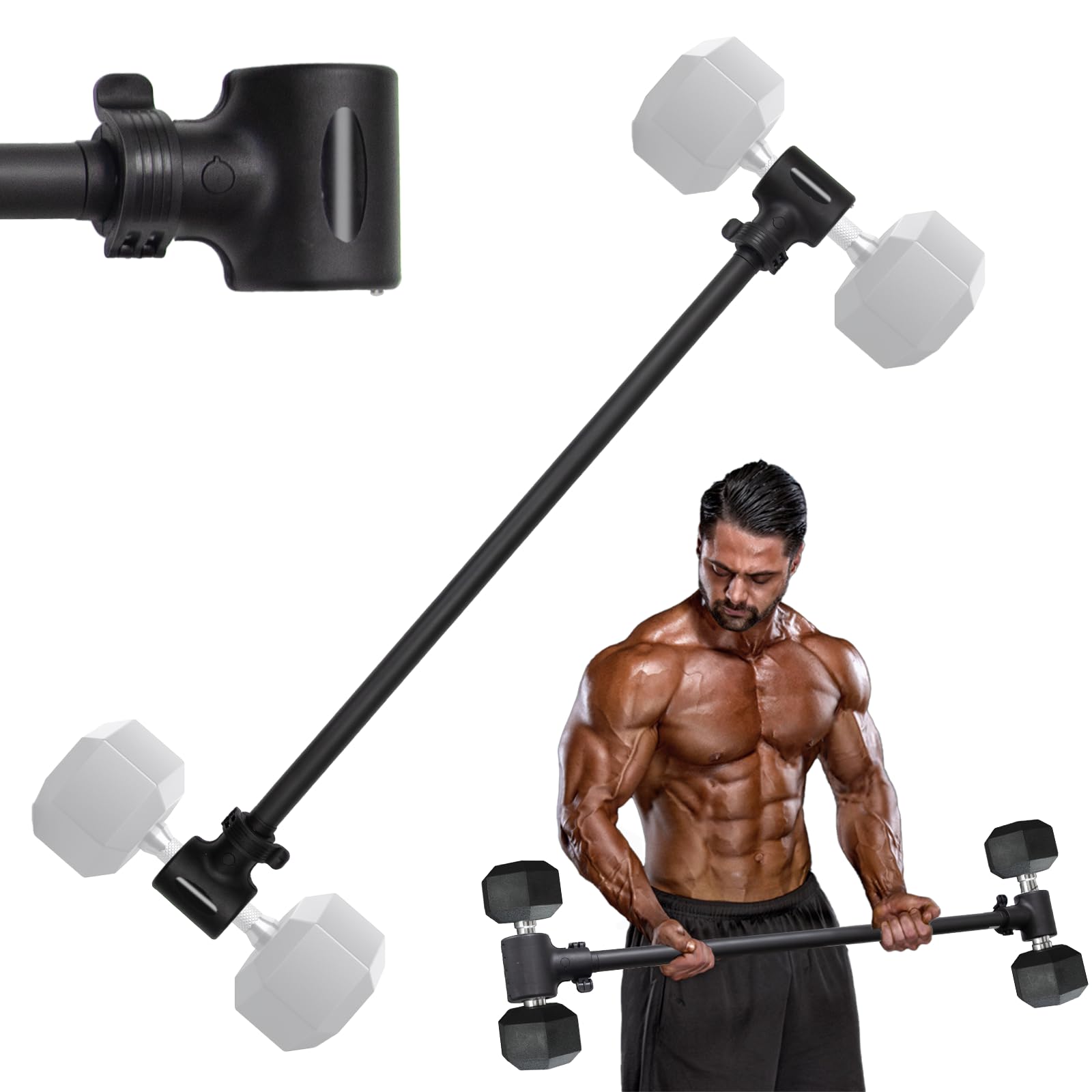 Dumbbell Barbell Converter Bar - Turn Dumbbells Into Barbell for Home Fitness - Adjustable Weights & Up to 200 lb Capacity