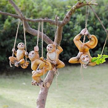 Amazon.co.jp: 登山猿の木吊り下げ庭木のオーナメント像彫刻装飾ツリー