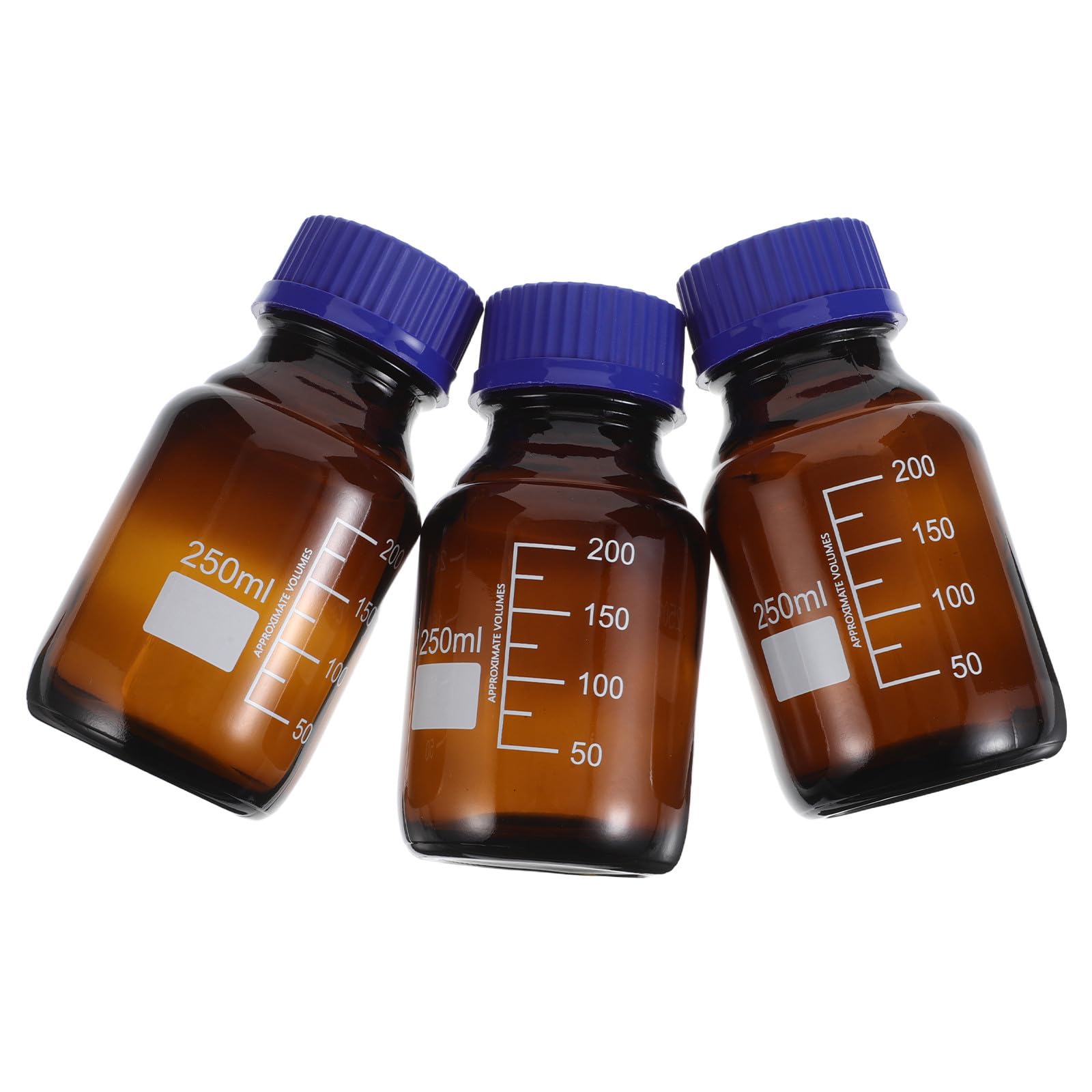 SECFOU Flacons de Stockage de Réactifs en Verre Marron Graduations Claires 250ml avec Bouchon et Stabilité Chimique, Pack de 3 pour Laboratoires Chimiques