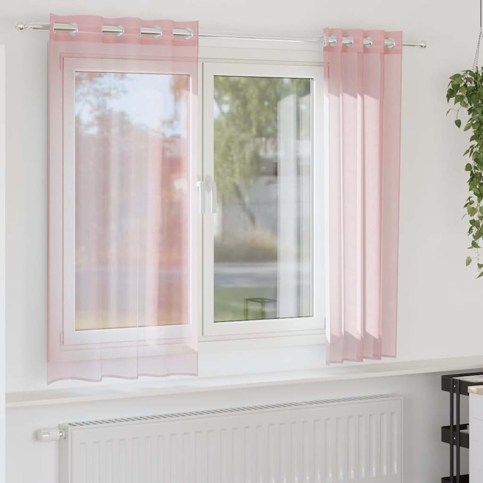 Homgoday Cortinas de Gasa con Ojales 2 uds Rosa Claro 140x140 cm Cortinas Salon Modernas, Bonitas Cortinas Dormitorio Juvenil con Ojales, Translucidas Visillos para Ventanas Habitacion