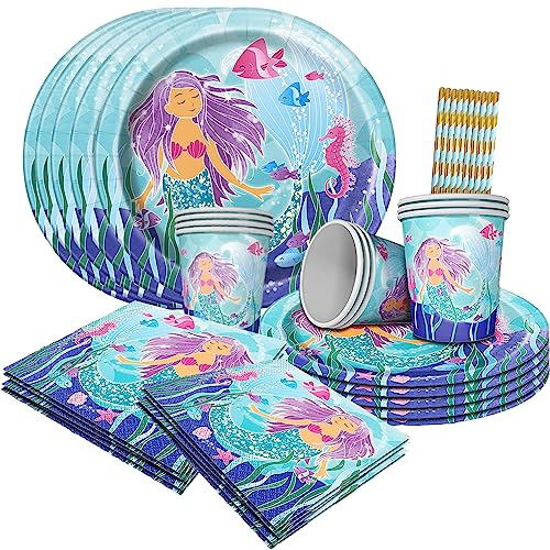 YOUYIKE 40 Piezas Set De Vajilla Sirena, sirena platos cumpleaños, platos cumpleaños niña...