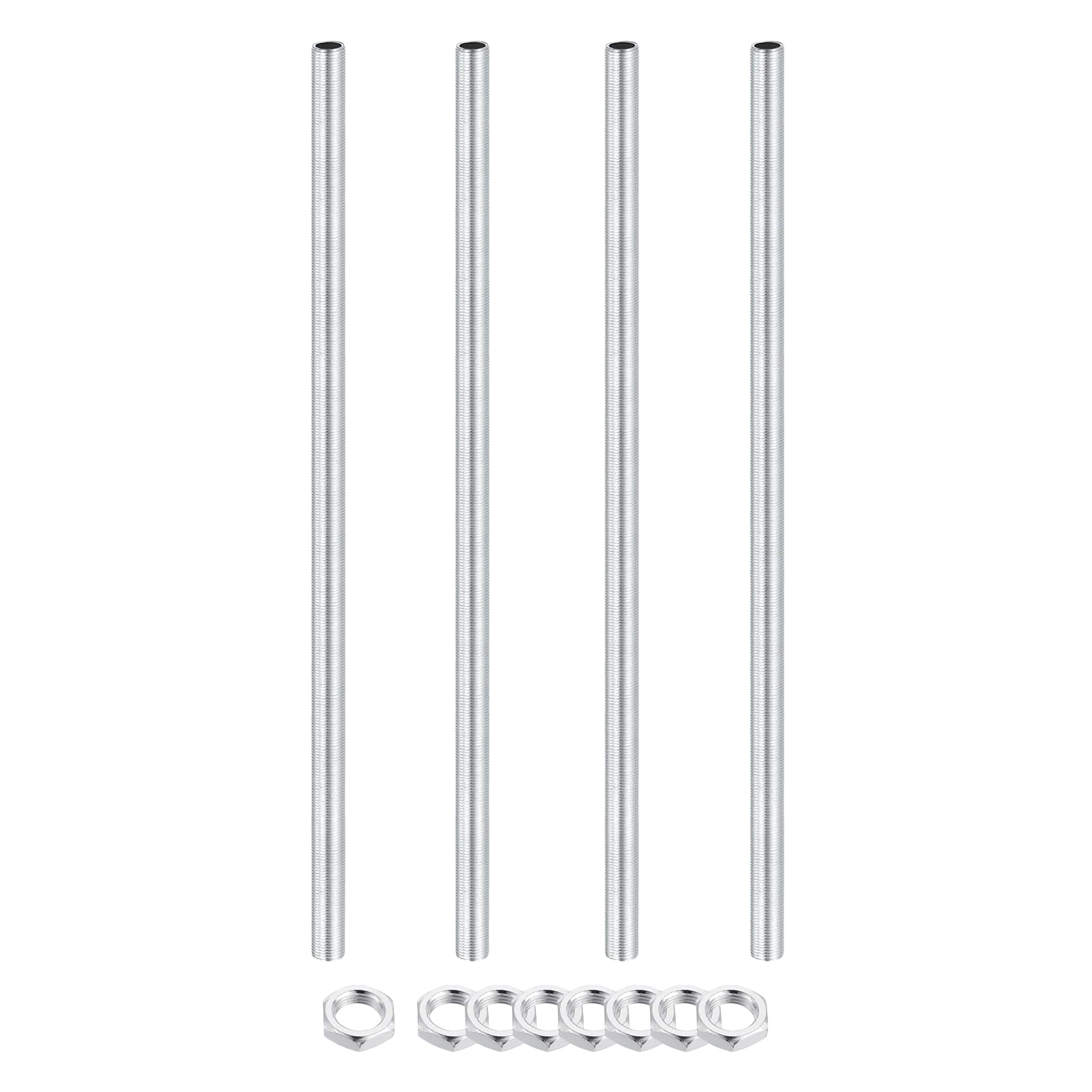sourcing map 4Pcs 145mm Lamp Pipe Nipples Kit with Lock Nuts, M12x1 Fine All Threaded Hollow Tube Lamp Repair Hardware Fasteners for Chandelier Ceiling Lamps Assembly DIY, White Zinc