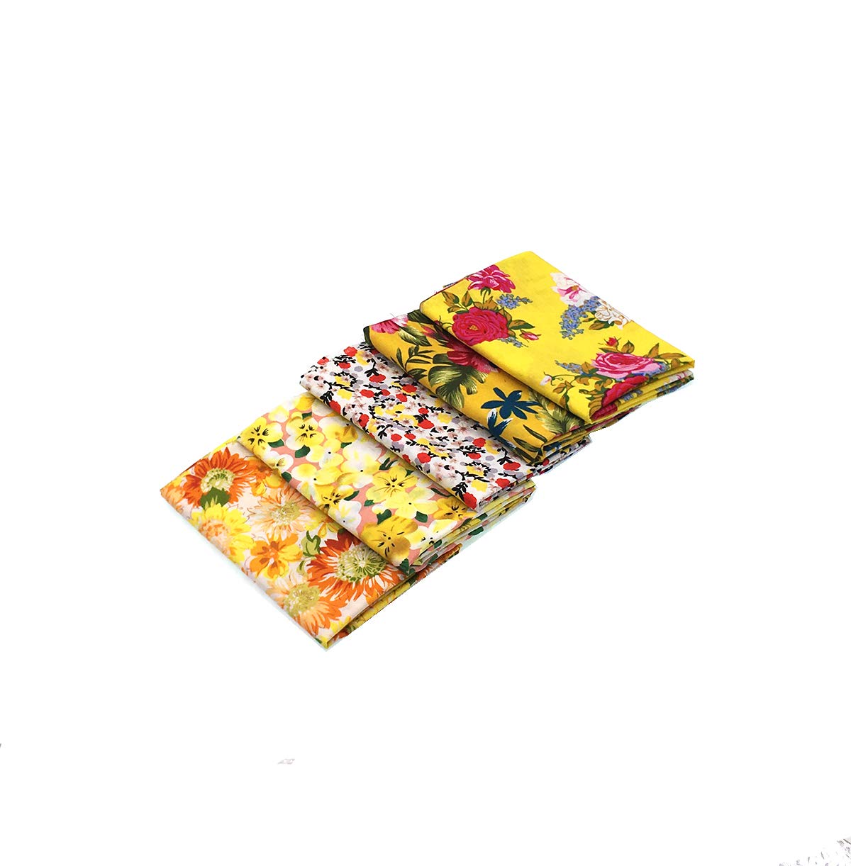 RayLineDo 5X Different Pattern Yellow 100% Cotton Poplin Fabric Fat Quarter Bundle 46 x 56cm (Appox 18