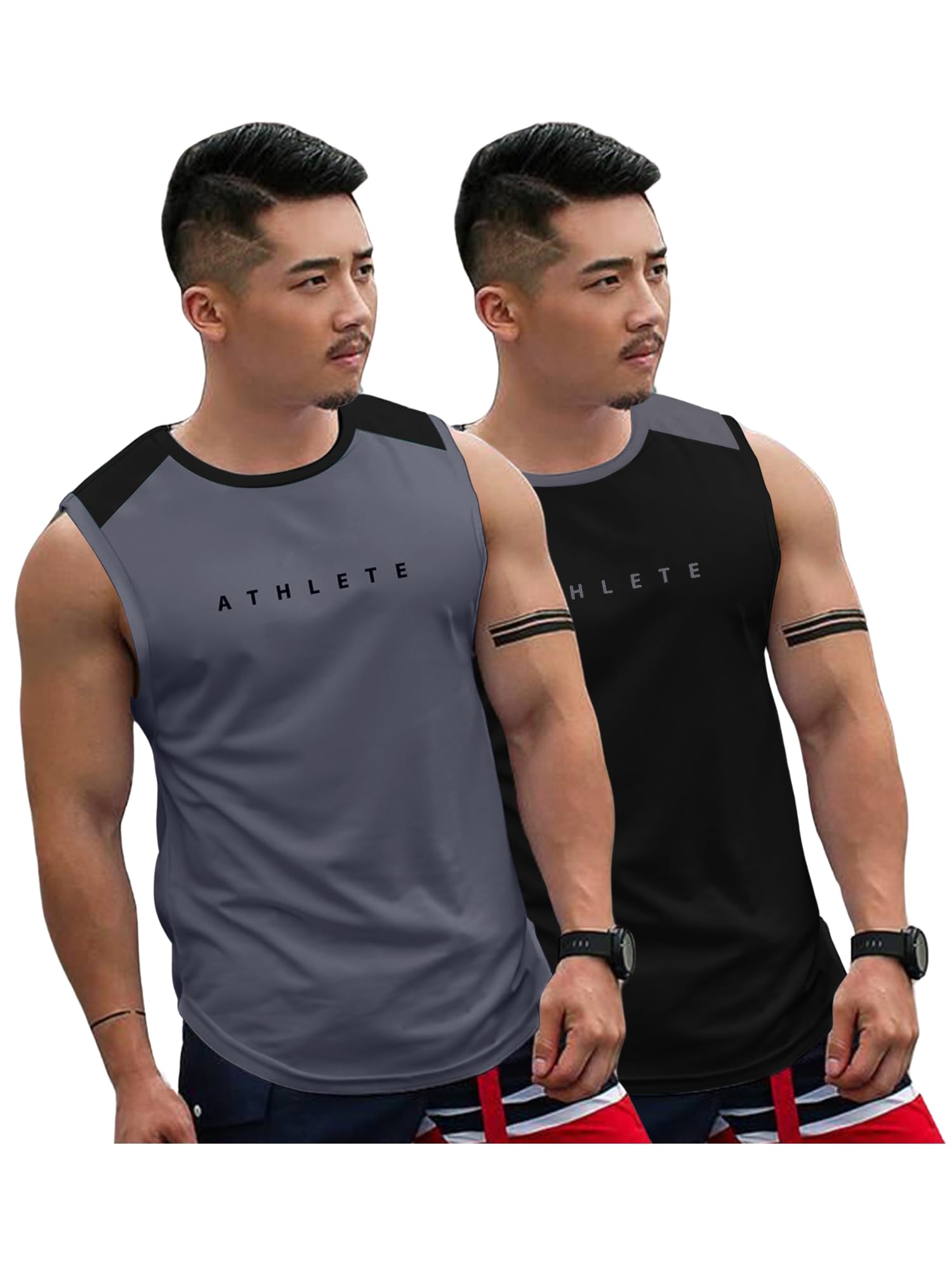 Jump Cuts || Mens || Sleevless || Printed || Athlete || Polyester || Combo Gym Vest (Pack of 2)-picture-40