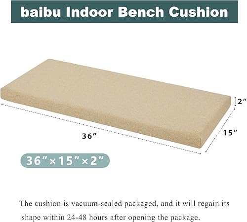 Miniatura 3 de baibu Cojín de banco de 36 pulgadas, diseño de doble capa, de espuma viscoelástica, para interiores y exteriores, rectangular, antideslizante,
