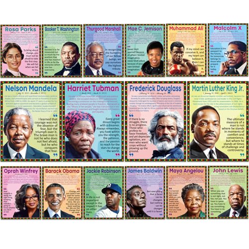 16 Black History Posters - Black History Month Decor, 13.4 * 10.2 inch Classroom Wall Decor, Bulletin Board Decor