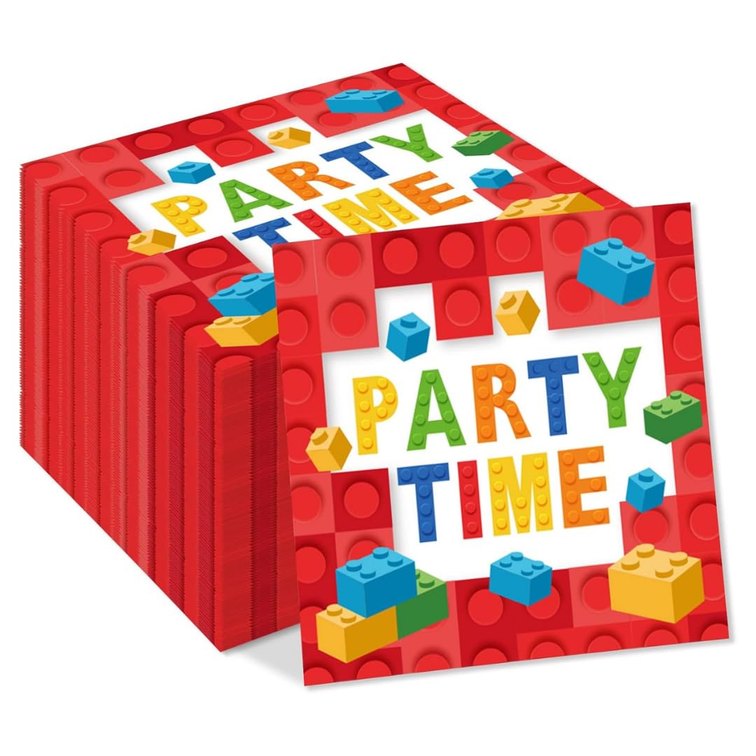 Wanna Party Bold & Bright Building Blocks Birthday Luncheon Napkins (Pack of 20) - Sturdy & Stylish Design - Perfect Party Essential for Building Blocks Lovers.
