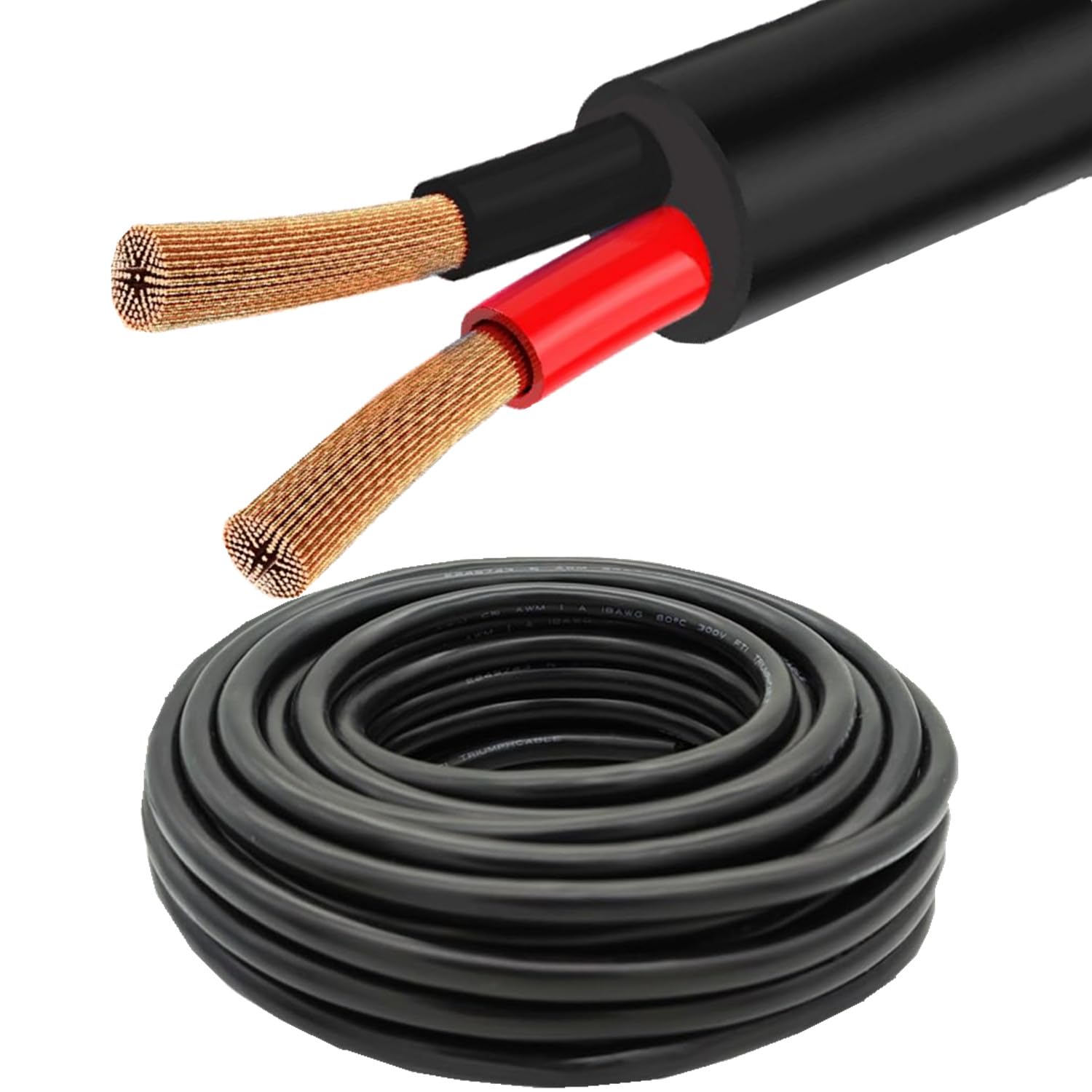 18 Gauge 2 Conductor Electrical Wire, 18AWG 20FT/6M Stranded PVC Cord Oxygen-Free Copper Cable, 18/2 Pure Copper Hookup Wire, Flexible Extension Cord