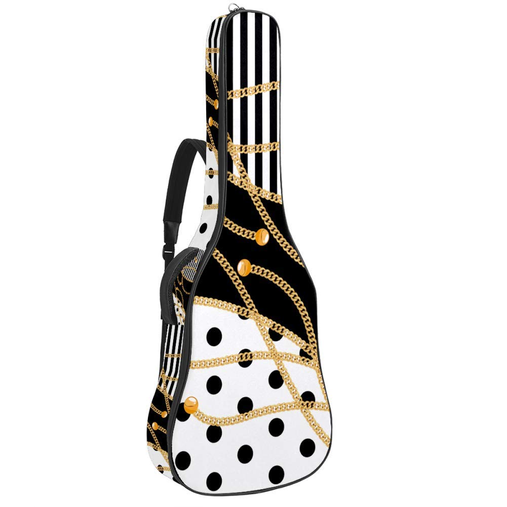 Gitarren-Gigbag, wasserdicht, Reißverschluss, weicher Gitarren-Rucksack, Bass, Akustik- und klassische Folk-E-Gitarrentasche, goldene Ketten